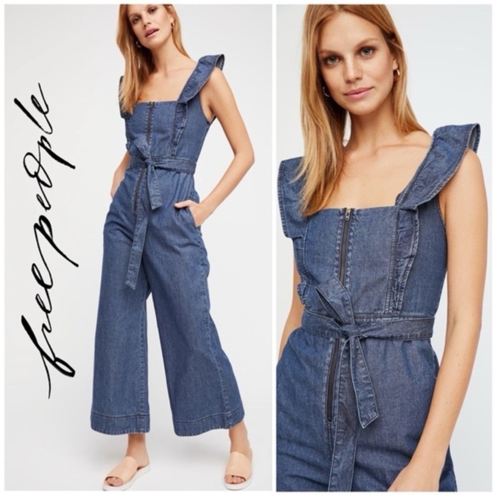 Free People Indigo Denim Sun Valley Jumpsuit Overalls - 0